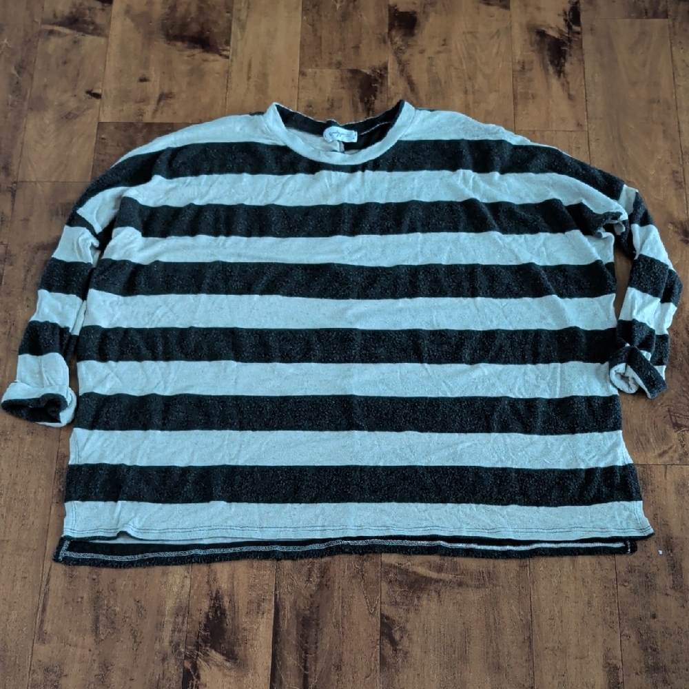 Carly Jean Los Angeles Black and Gray Striped Sweatshirt